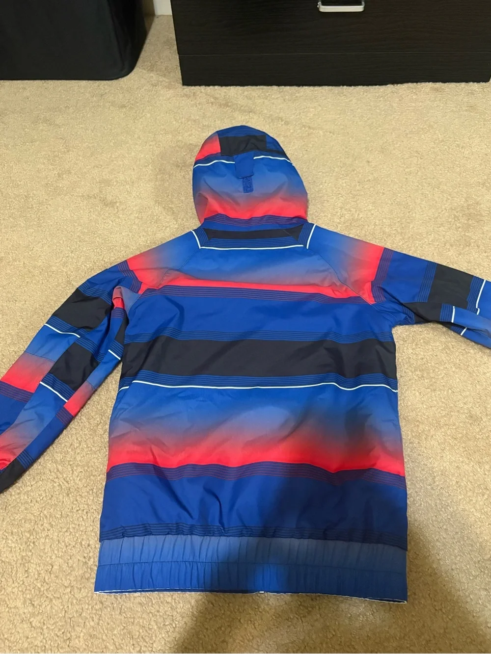 DC Hooded Puffer Jacket in Blue, Red & Black